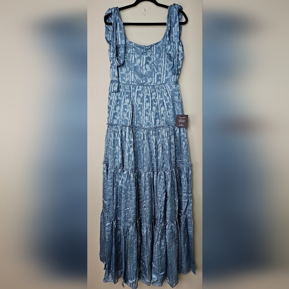 Lulus Picturesque Allure Slate Blue Sleeveless Jacquard Tie-Strap Maxi Dress - Picture 9 of 11